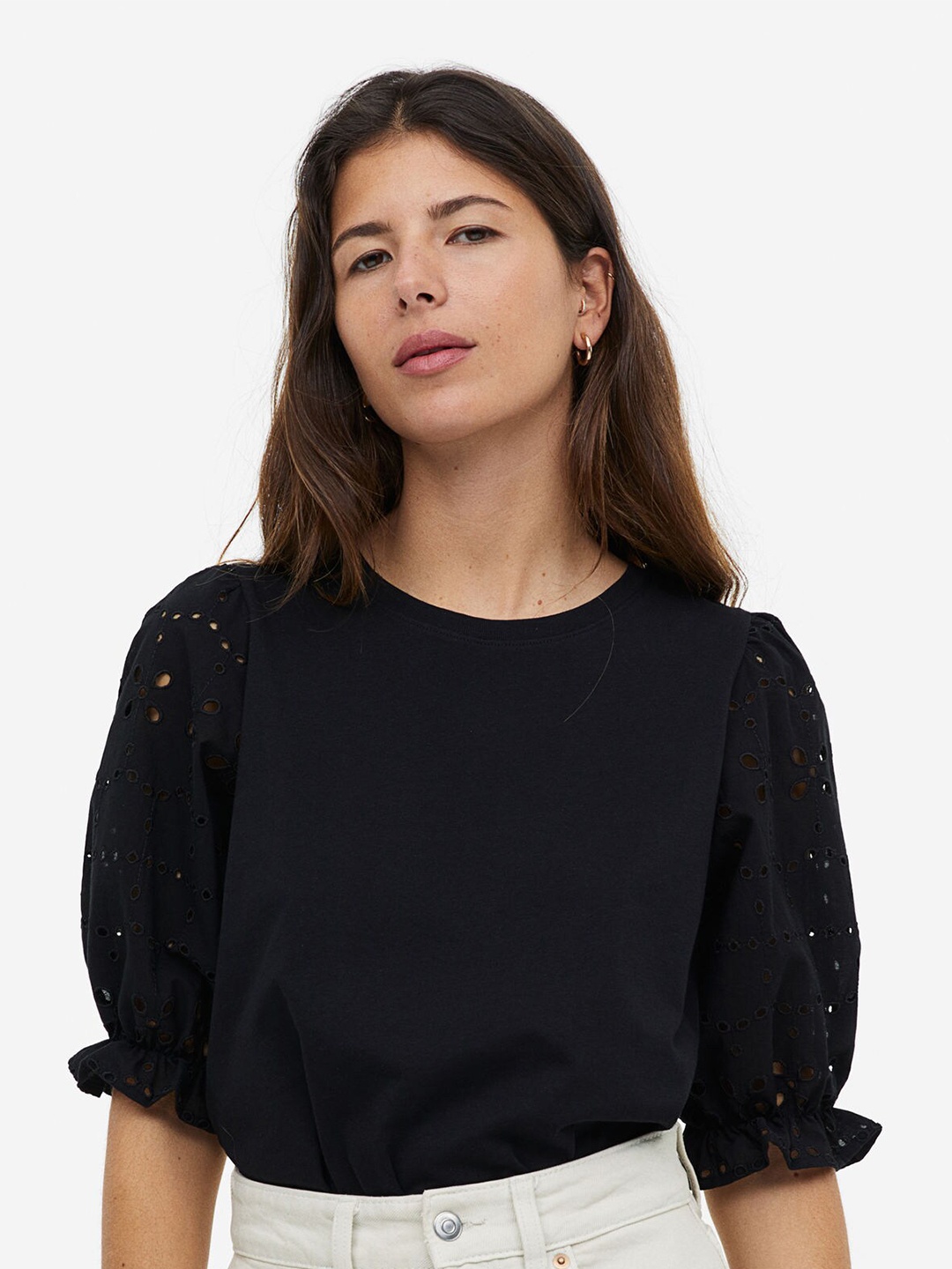 

H&M Broderie Anglaise Top, Black