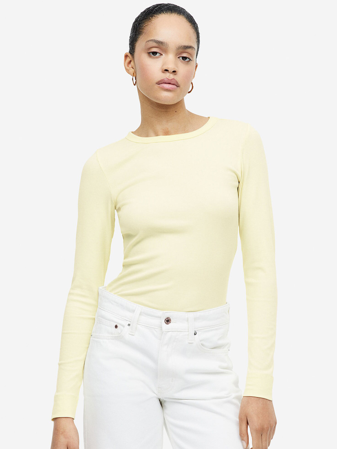 

H&M Ribbed Modal-blend Top, Yellow