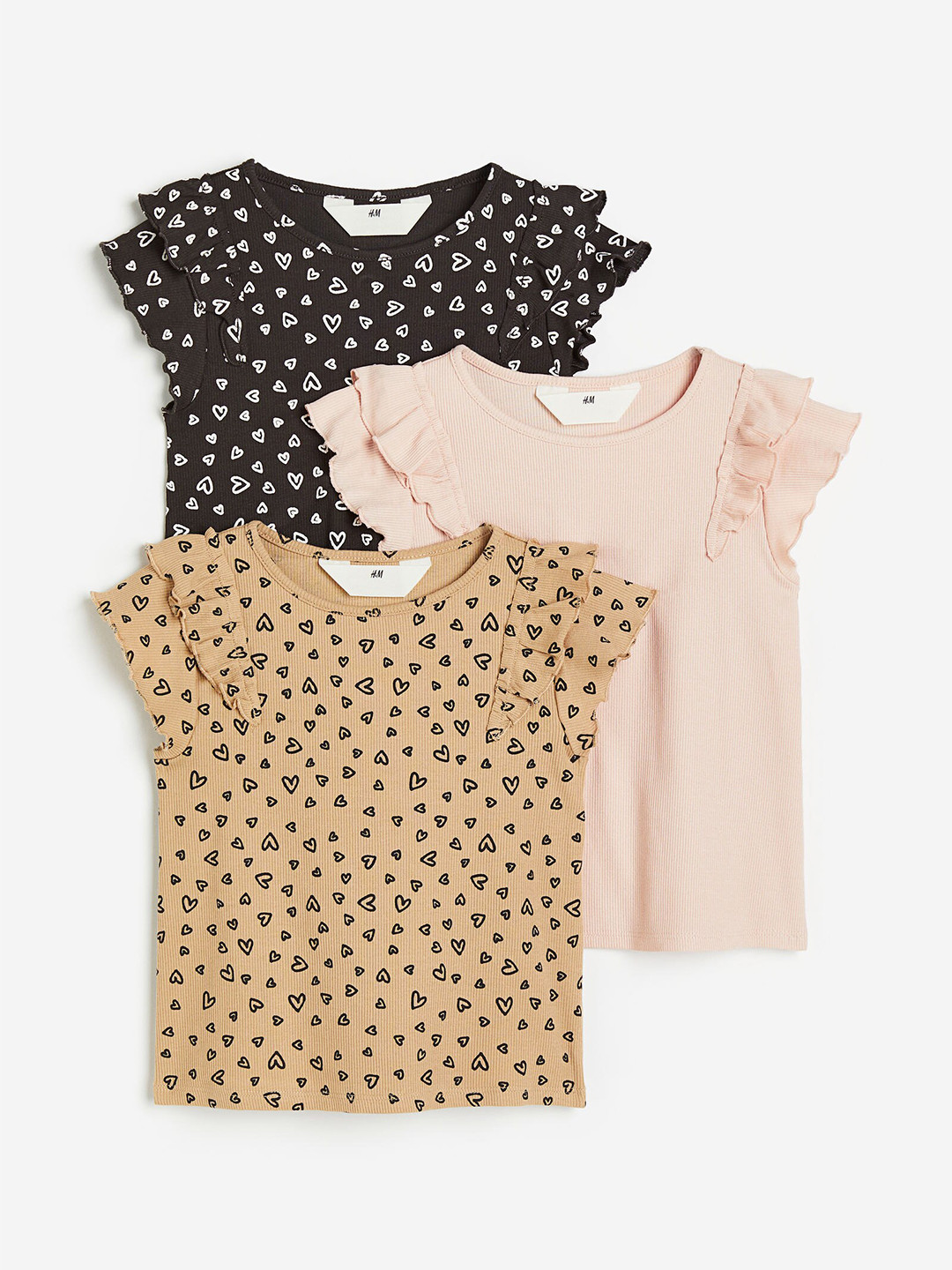 

H&M 3-Pack Ribbed Tops, Beige