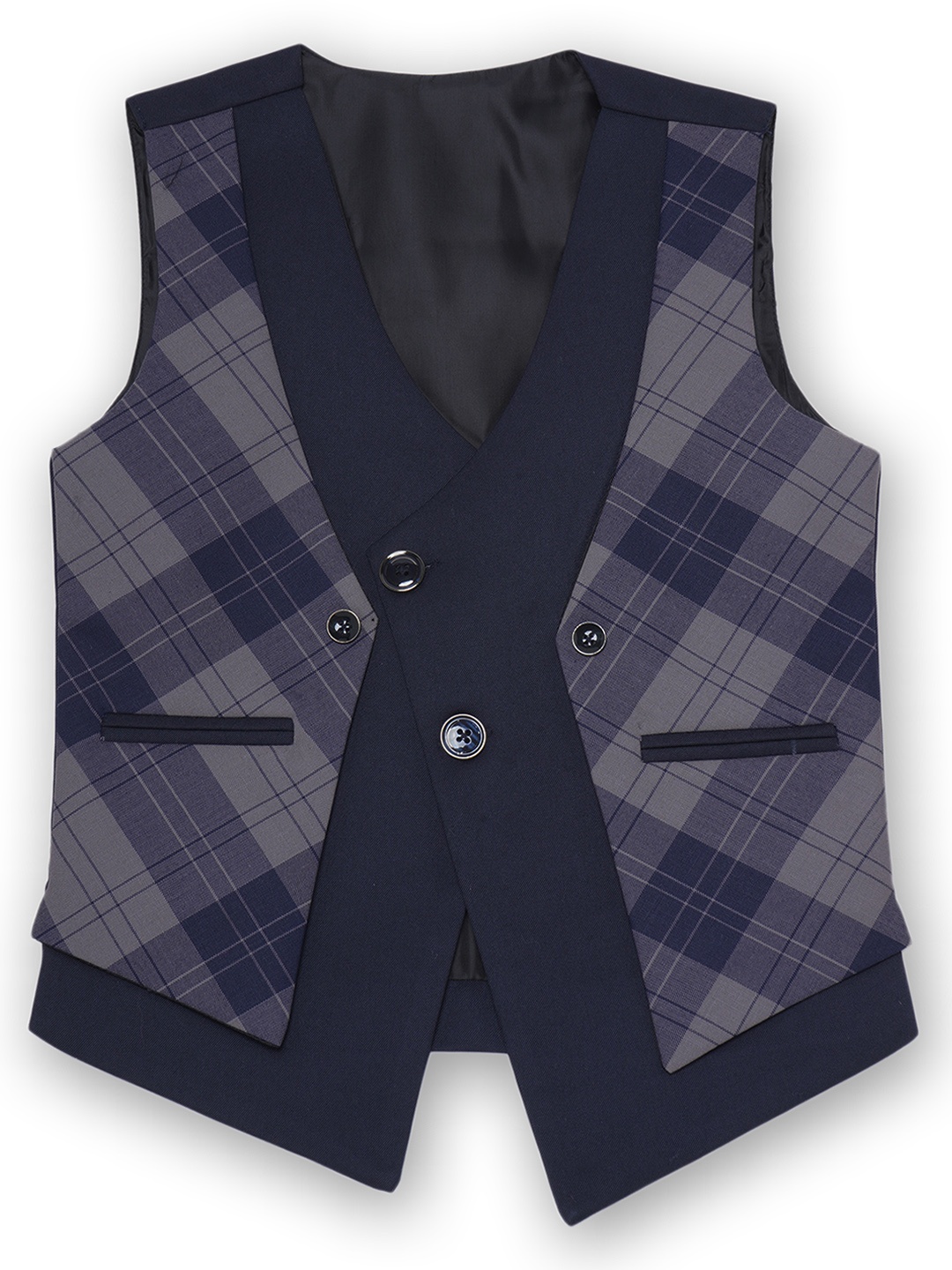 

AJ Dezines Boys Checked Collarless Waistcoat, Navy blue