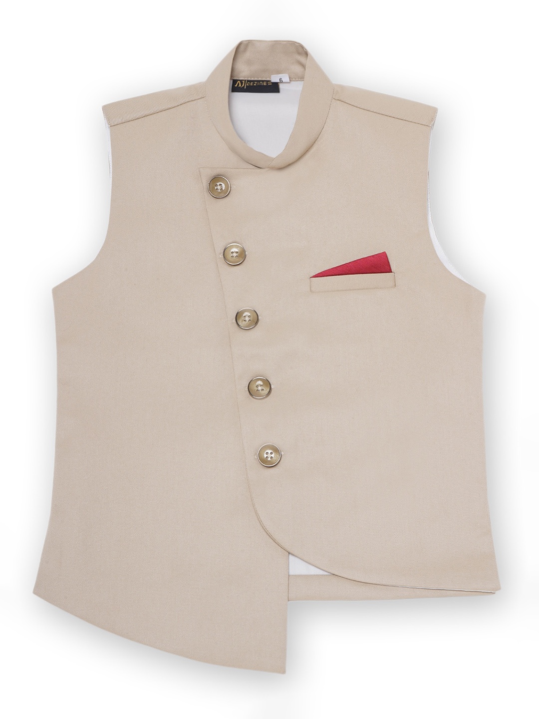 

AJ Dezines Boys Mandarin Collar Asymmetric Nehru Jacket, Beige