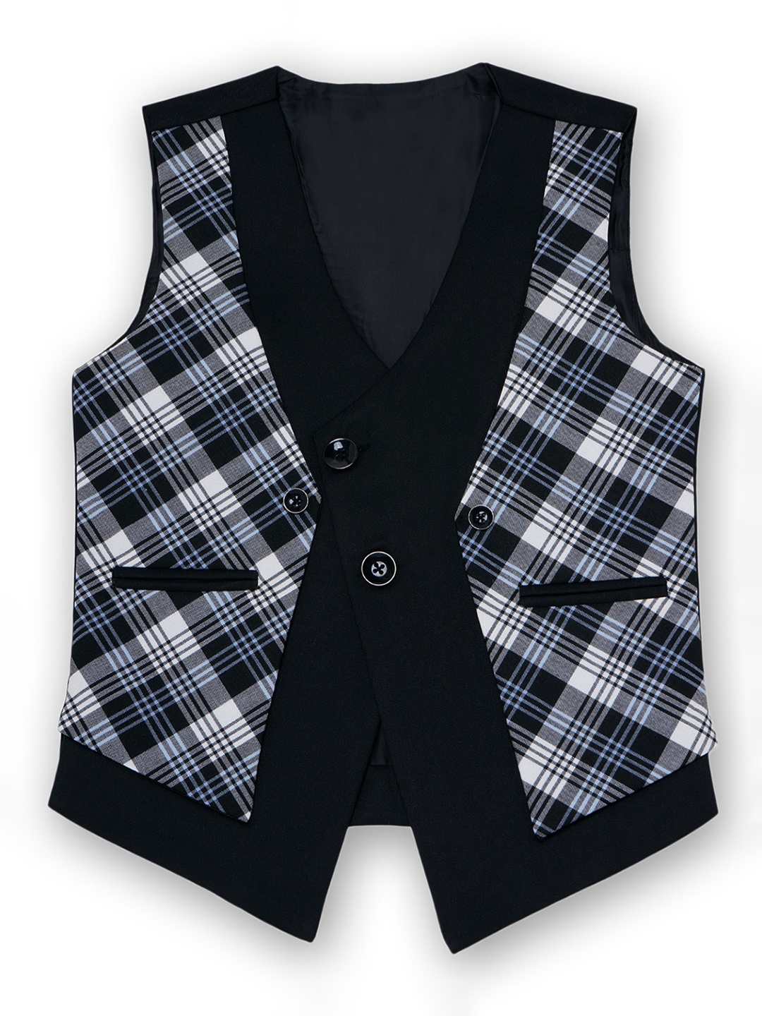 

Aj DEZInES Boys Checked V-Neck Waistcoat, Black