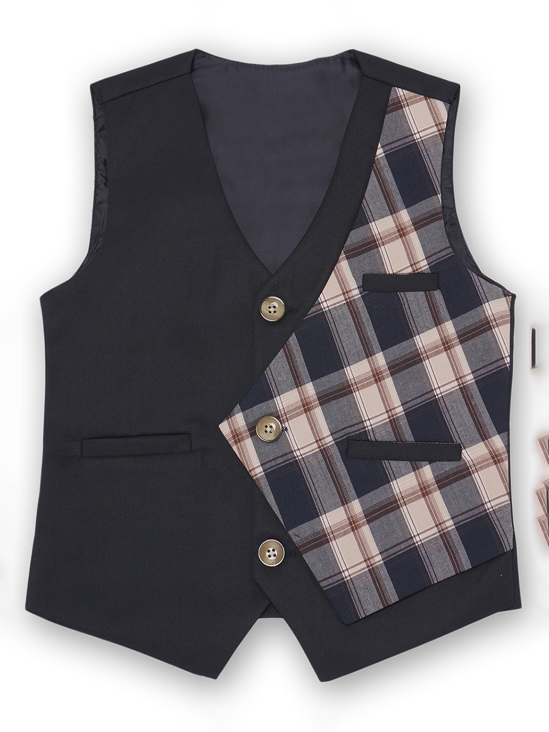

Aj DEZInES Boys Checked Waistcoat, Navy blue