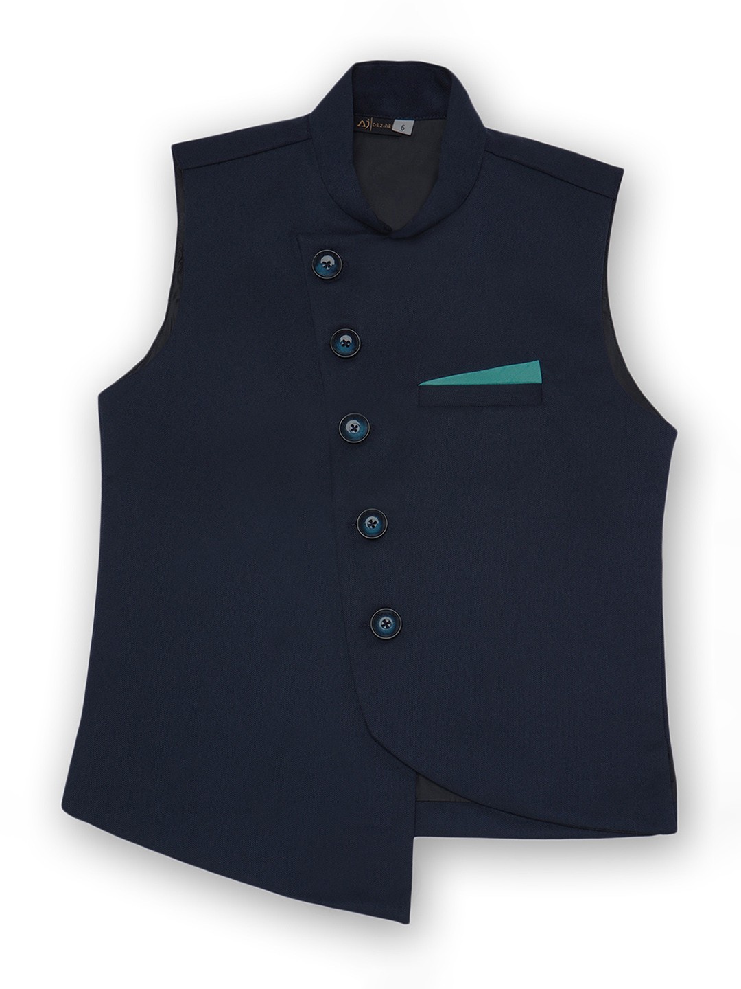 

Aj DEZInES Boys Woven Mandarin Collar Asymmetric Nehru Jacket, Navy blue