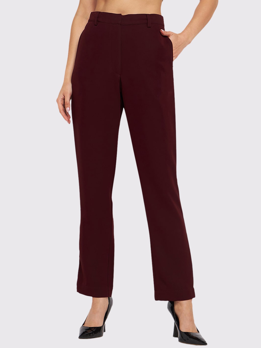 

Antheaa Elit Women Classic Tapered Fit High-Rise Formal Trousers, Red