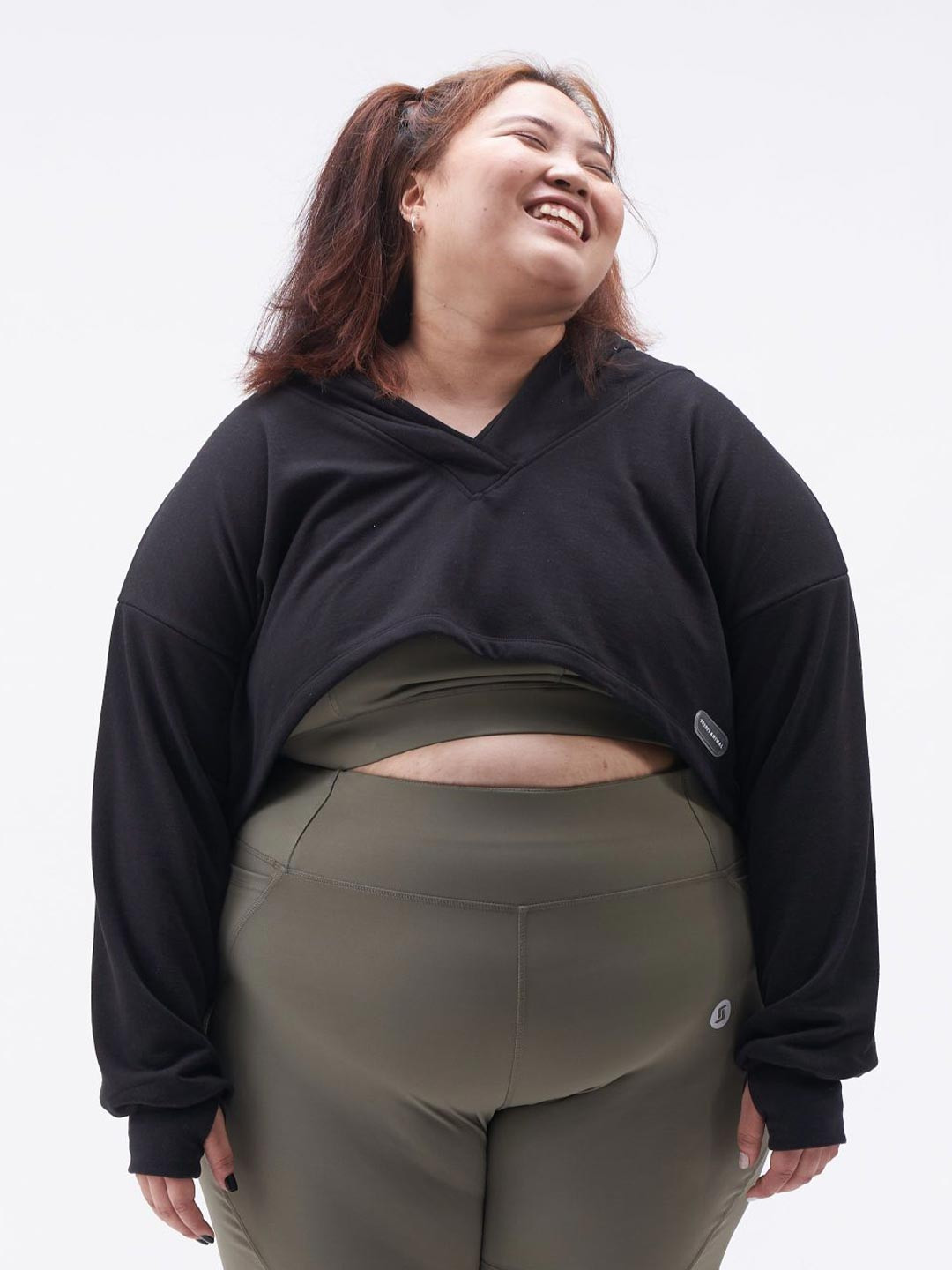 

SPIRIT ANIMAL Women Plus Size Hooded Crop Sweatshirt, Black