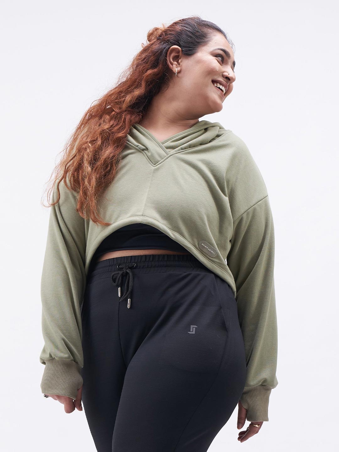 

SPIRIT ANIMAL Women Plus Size Hooded Crop Sweatshirt, Olive