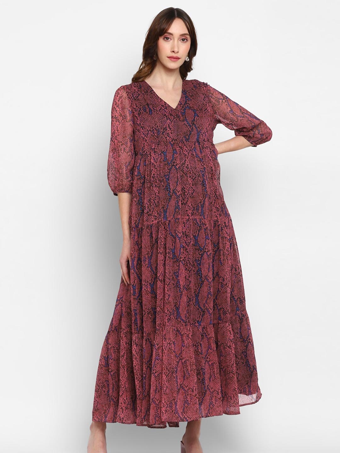 

Momsoon Maternity Animal Printed Tiered Maternity Empire Maxi Dress, Pink