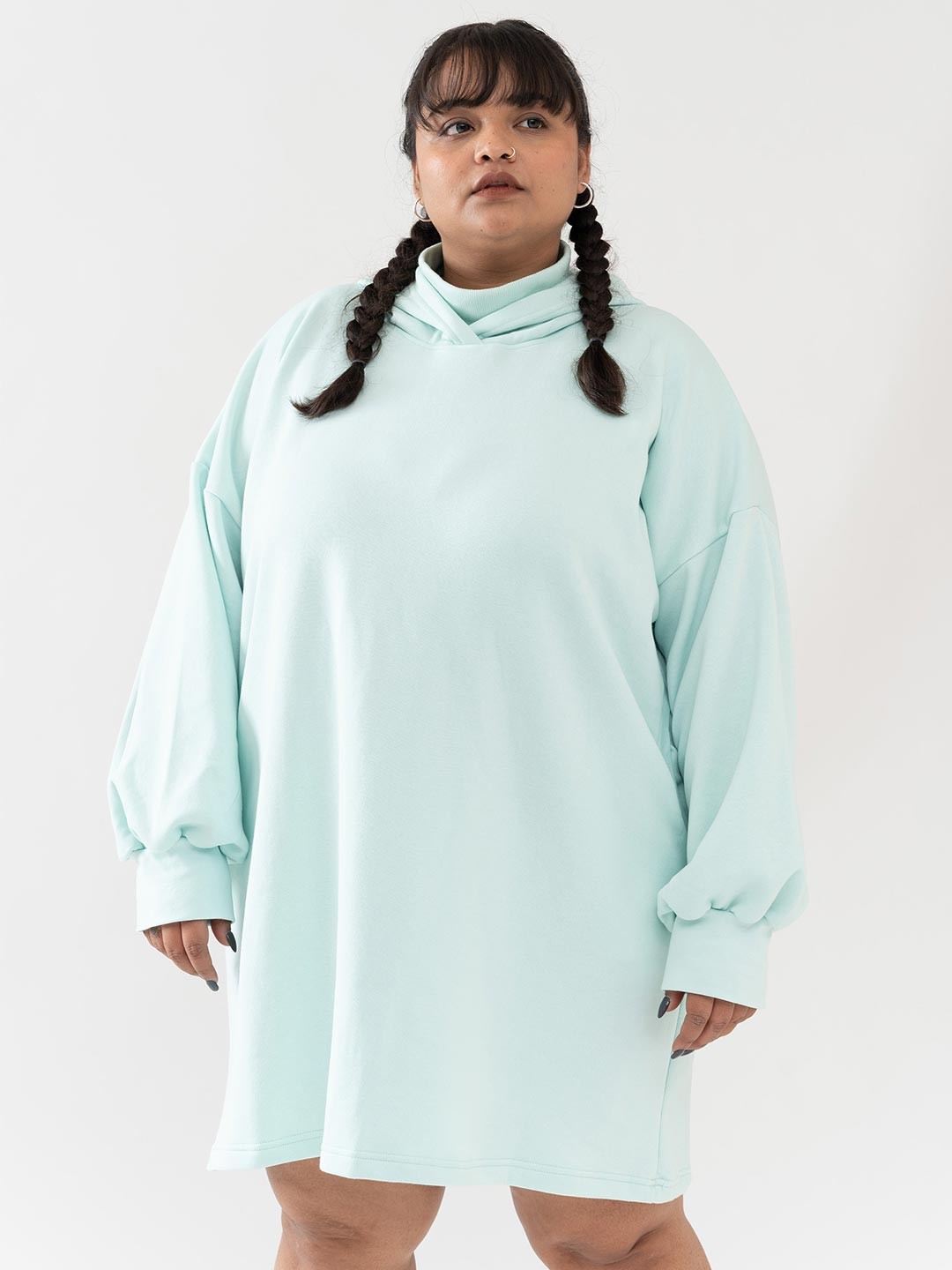 

SPIRIT ANIMAL Plus Size Drop-Shoulder Sleeve Hooded T-shirt Dress, Green