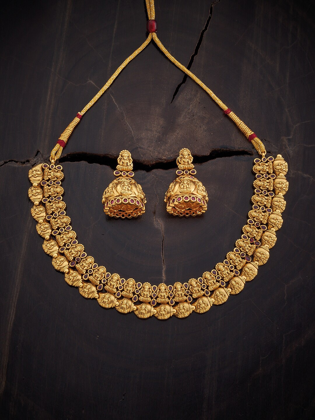 

Kushal's Fashion Jewellery Stones Studded Antique Jewellery Set, Gold