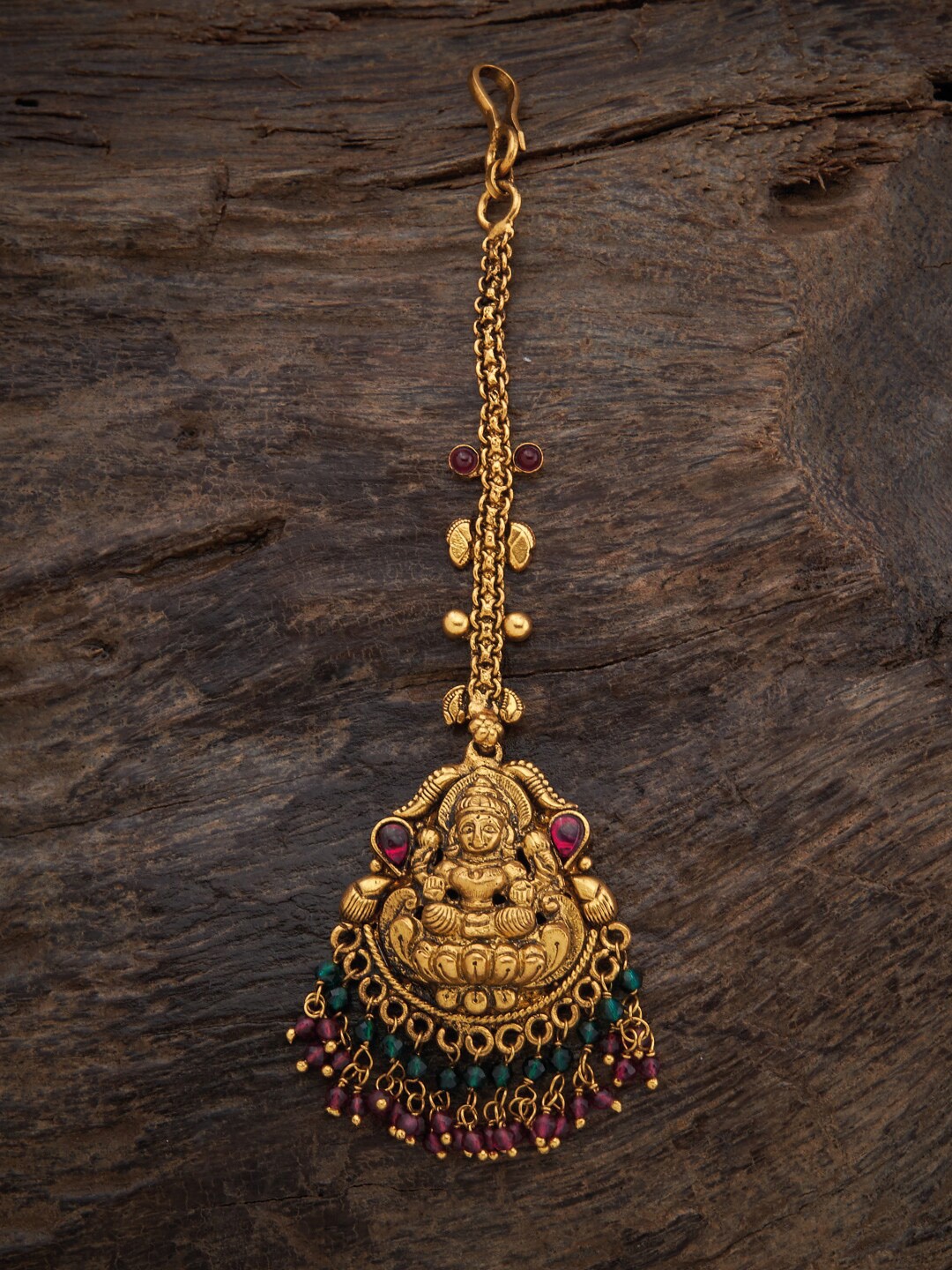 

Kushal's Fashion Jewellery 92.5 Sterling Silver & Gold-Plated Stone-Studded Maang Tikka, Pink