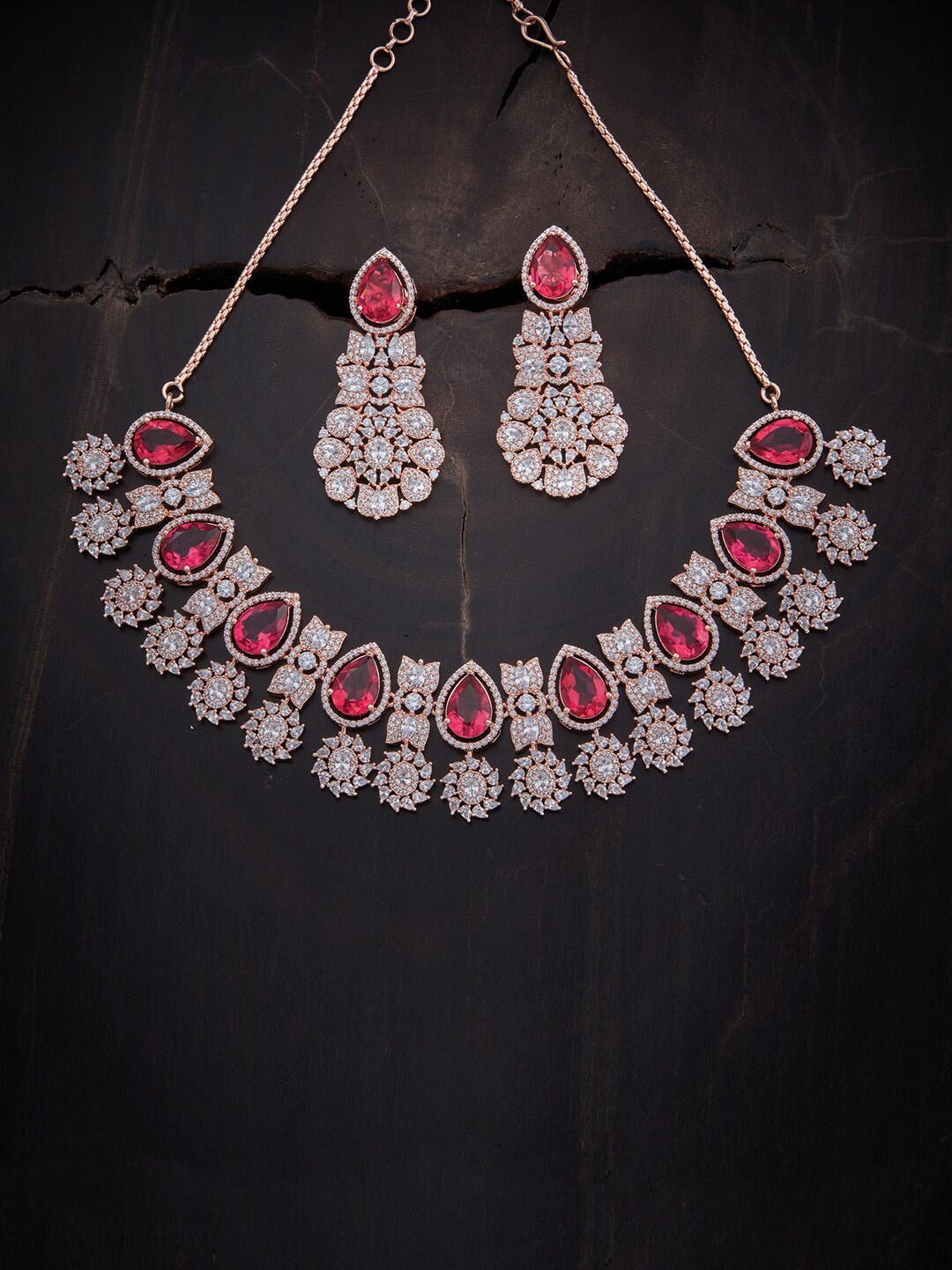 

Kushal's Fashion Jewellery Gold-Plated CZ Studded Jewellery Set, Red