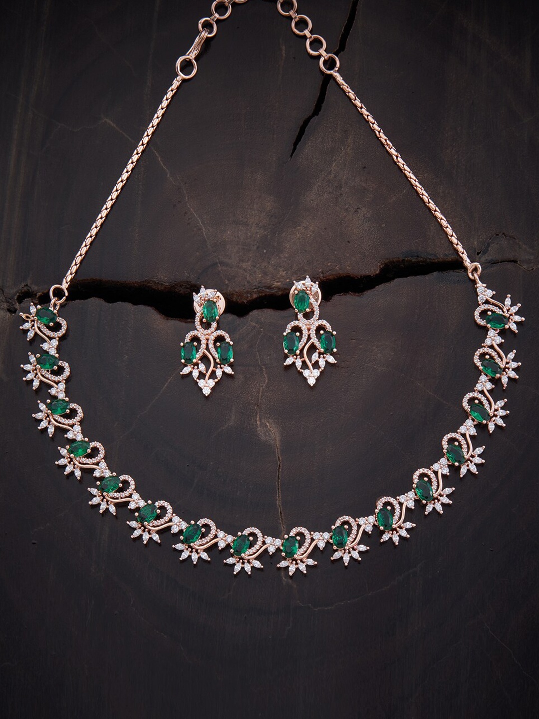 

Kushal's Fashion Jewellery Rose Gold-Plated & CZ Studded Jewellery Set, Green