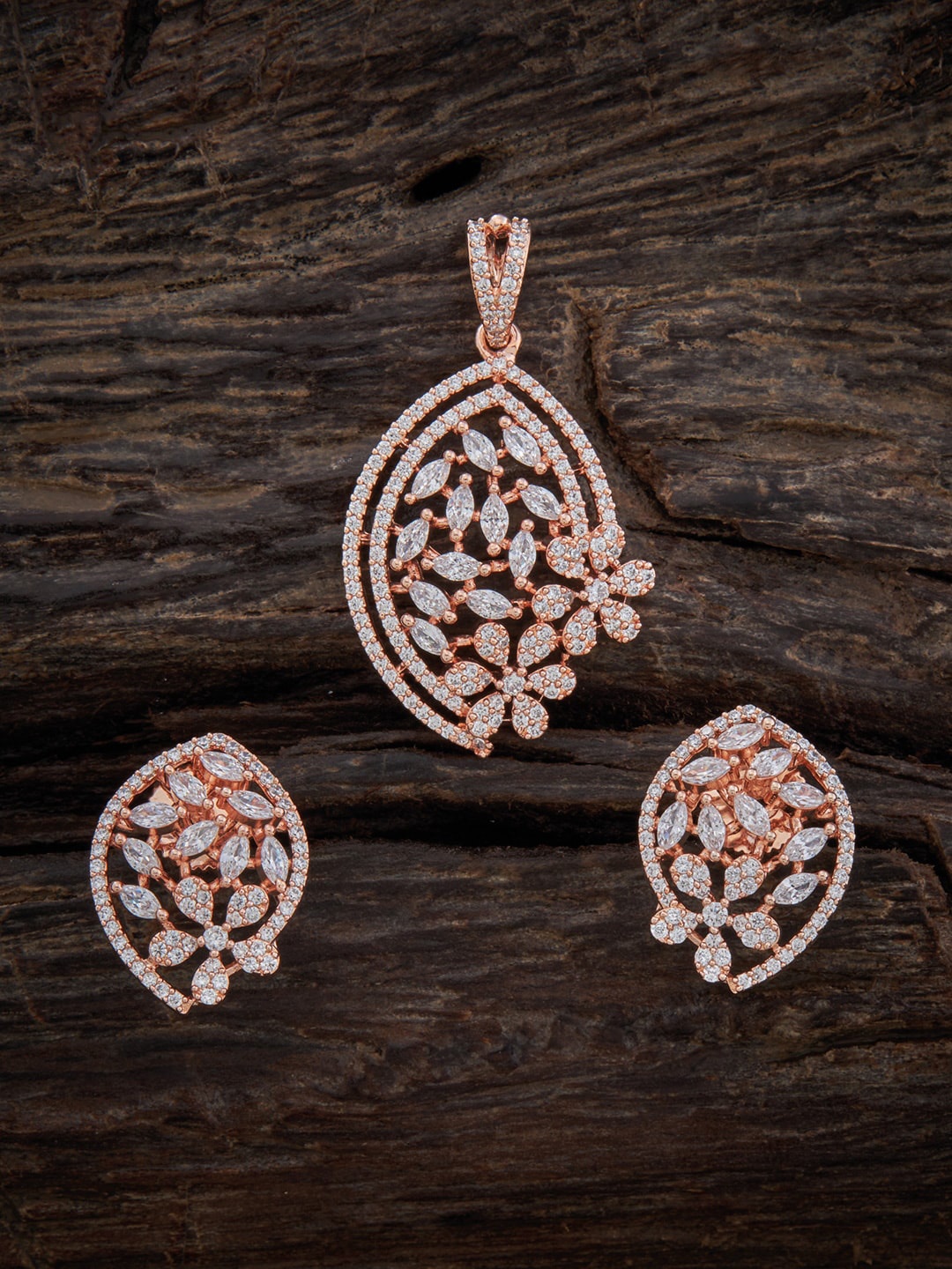 

Kushal's Fashion Jewellery Rose Gold-Plated CZ-Studded Jewellery Set