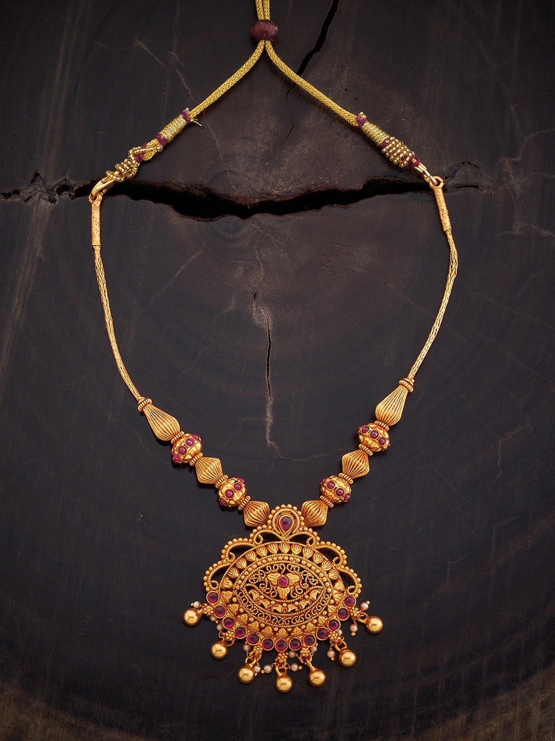 

Kushal's Fashion Jewellery 92.5 Pure Silver Temple Necklace, Red