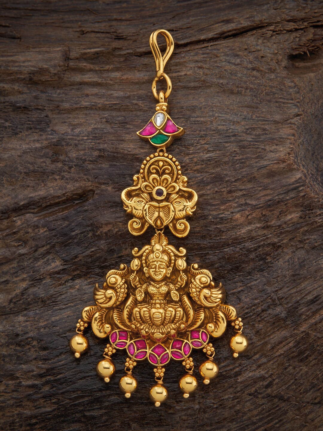 

Kushal's Fashion Jewellery 92.5 Pure Silver Stone-Studded &-Beaded Oxidised Maang Tikka, Gold