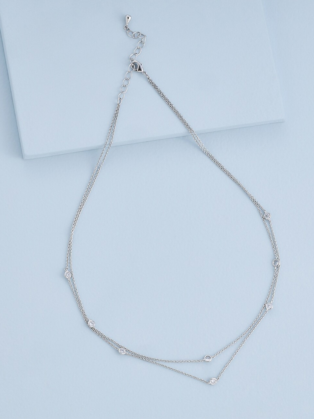 

Kushal's Fashion Jewellery Rhodium-Plated Layered CZ Studded Chain, White