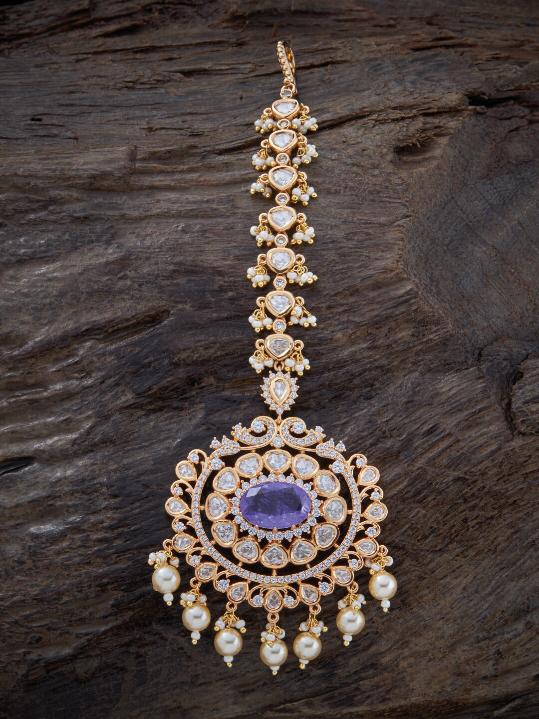 

Kushal's Fashion Jewellery Gold-Plated Kundan-Studded & Beaded Maang Tikka, Lavender