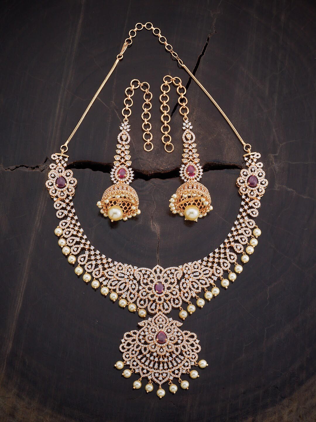 

Kushal's Fashion Jewellery Gold-Plated Stone Studded & Beaded Jewellery Set, Pink