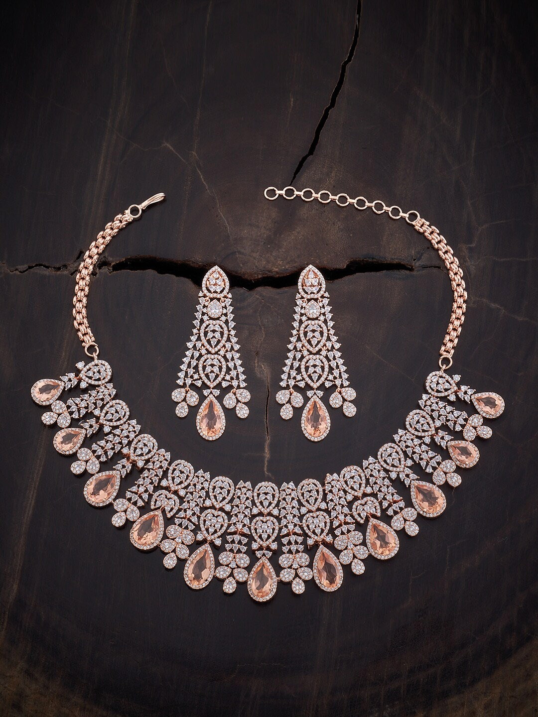 

Kushal's Fashion Jewellery Rose Gold-Plated CZ Studded & Beaded Jewellery Set