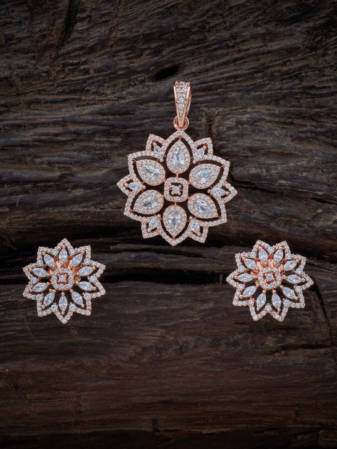 

Kushal's Fashion Jewellery Rose-Gold Polish Pendent Earring Set