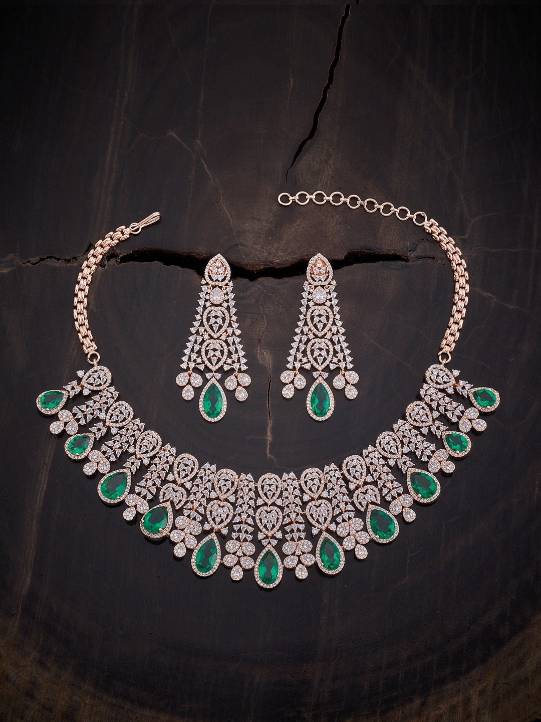 

Kushal's Fashion Jewellery Rose Gold-Plated CZ Studded Jewellery Set, Green