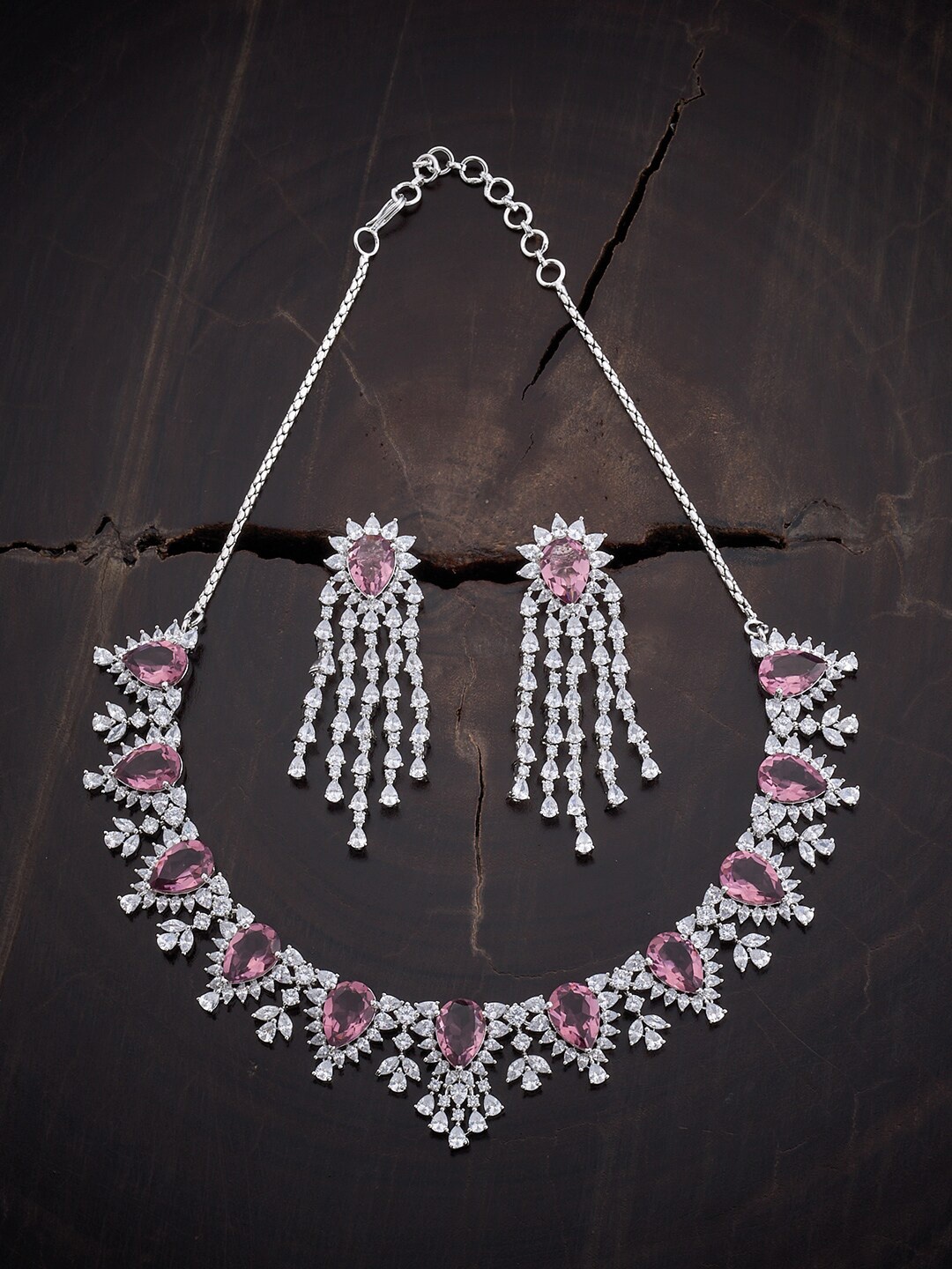 

Kushal's Fashion Jewellery Rhodium-Plated CZ-Studded & Beaded Jewellery Set, Purple
