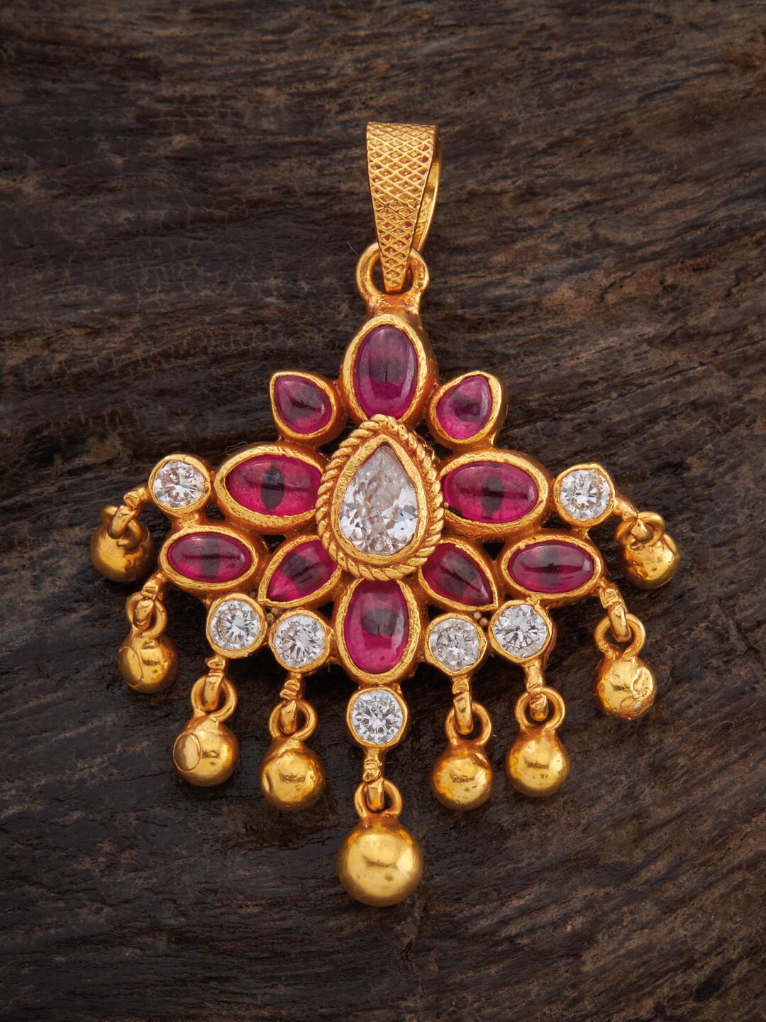 

Kushal's Fashion Jewellery Gold-Plated Stone-Studded Pendant, Red