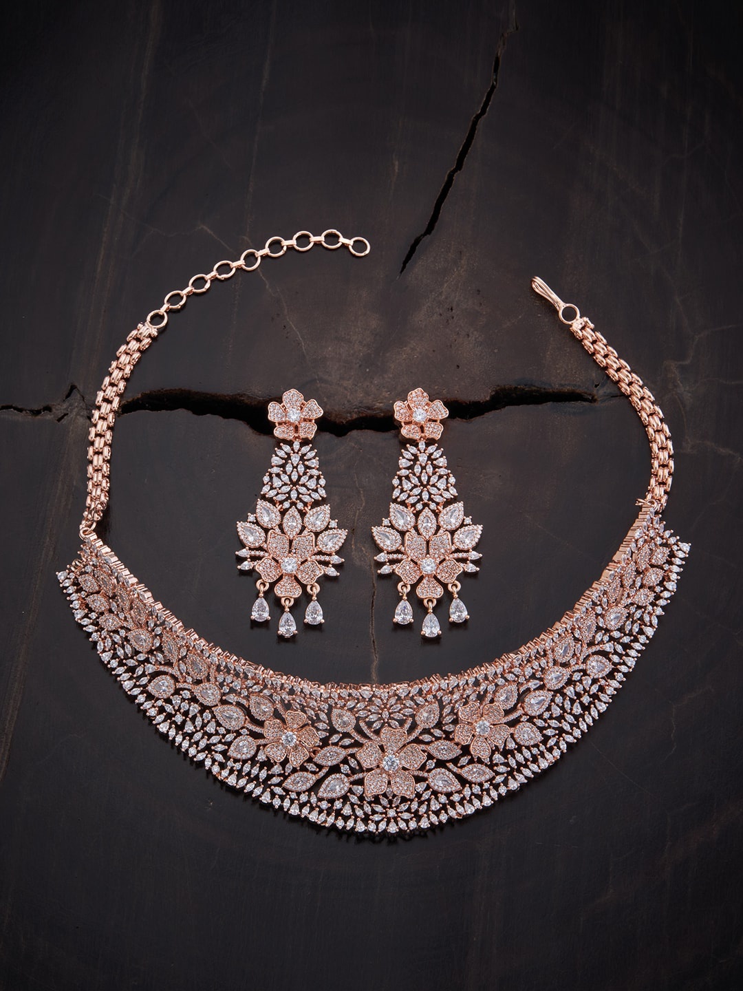 

Kushal's Fashion Jewellery Rose Gold-Plated CZ-Studded Jewellery Set