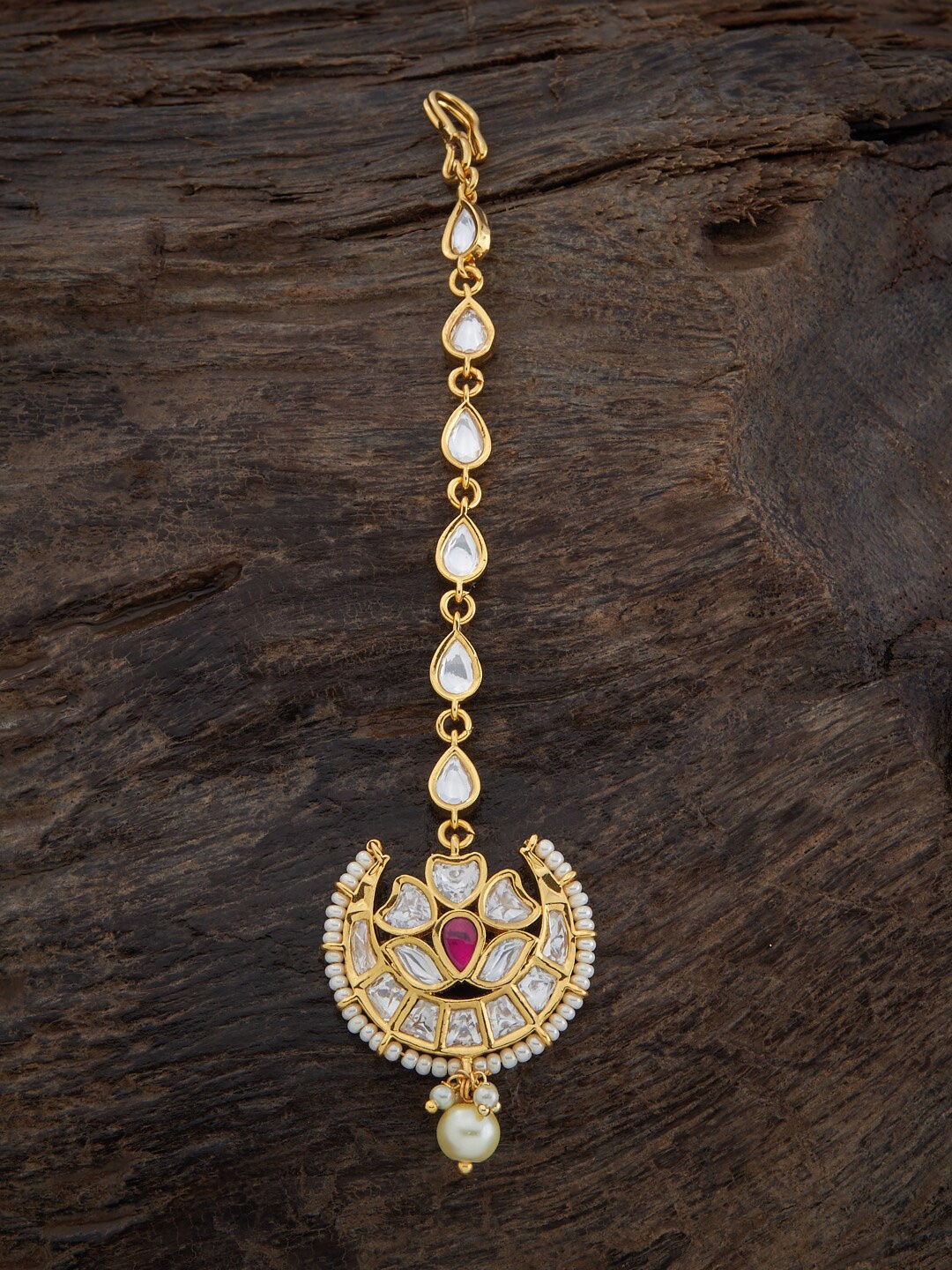 

Kushal's Fashion Jewellery Gold-Plated Kundan Studded & Beaded Maang Tika, Pink