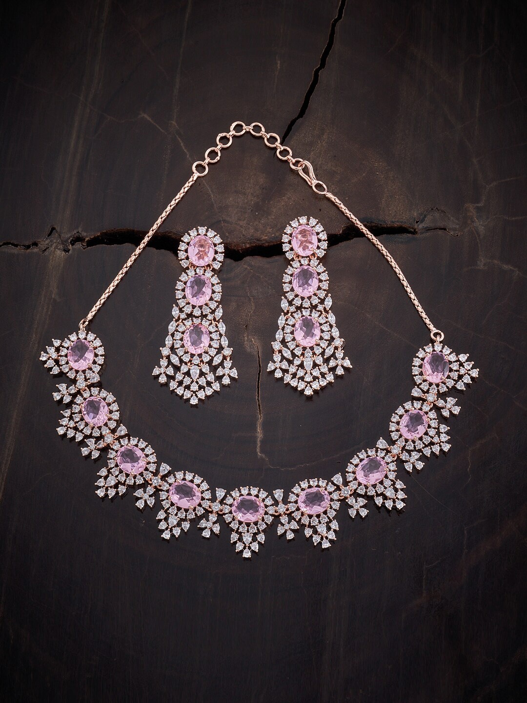

Kushal's Fashion Jewellery Rose Gold-Plated CZ Stone-Studded Jewellery Set