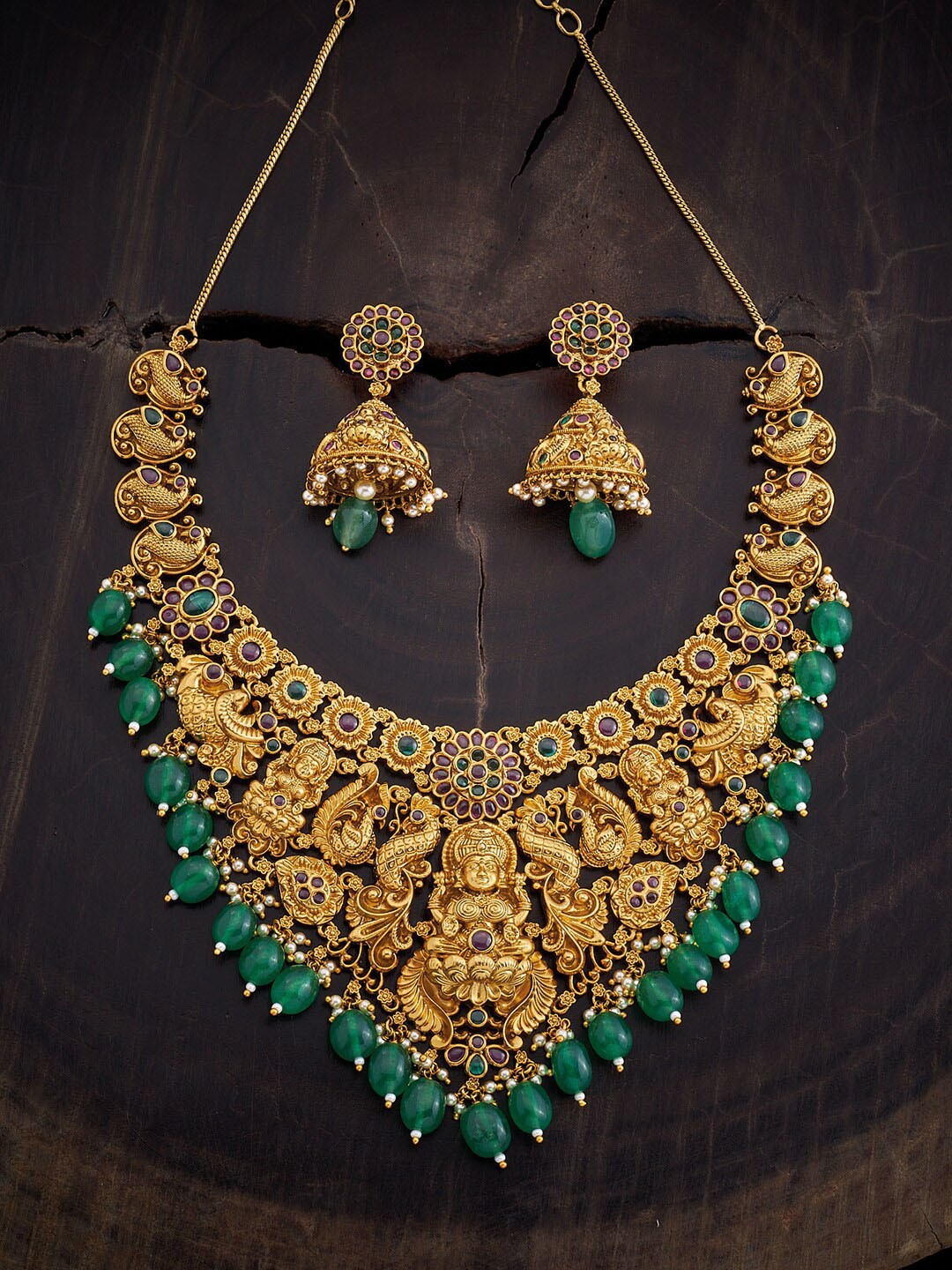 

Kushal's Fashion Jewellery Gold-Plated Stone Studded & Beaded Jewellery Set, Red