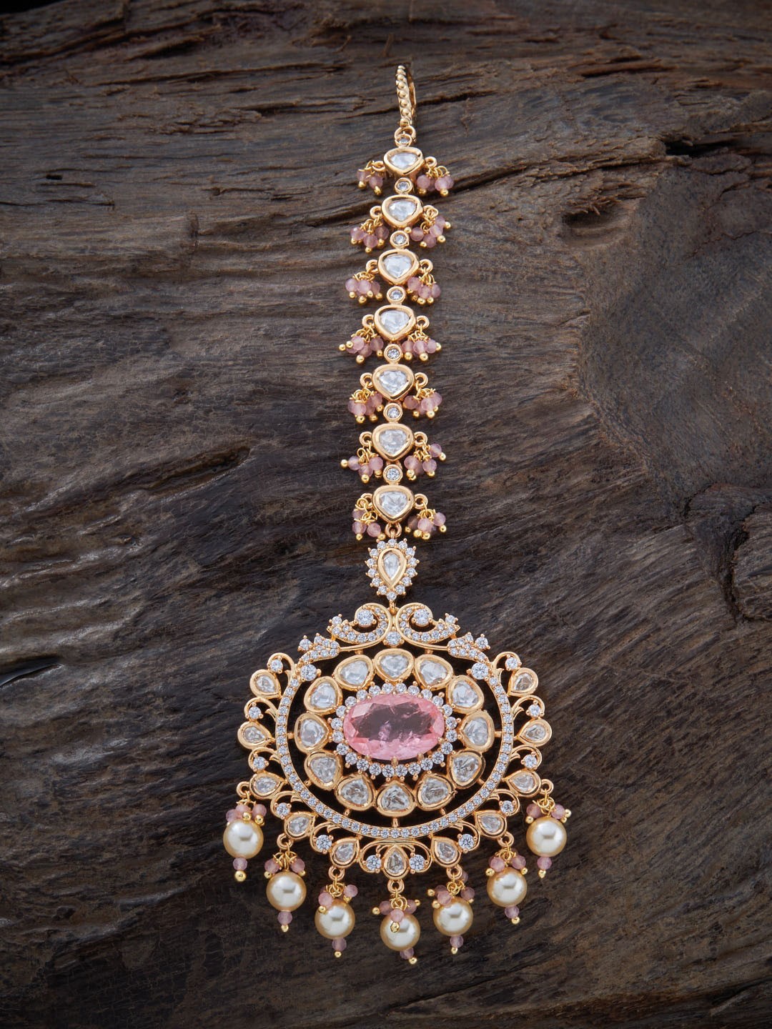 

Kushal's Fashion Jewellery Rose Gold-Plated Kundan Studded Jewellery Set, Pink