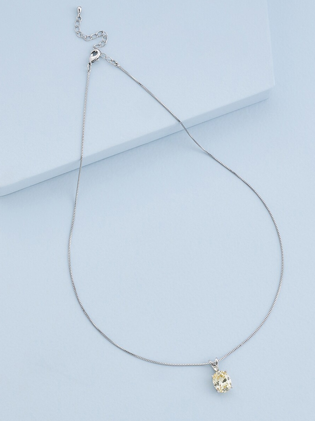 

Kushal's Fashion Jewellery Rhodium-Plated Cubic Zirconia Chain with Pendant, Yellow