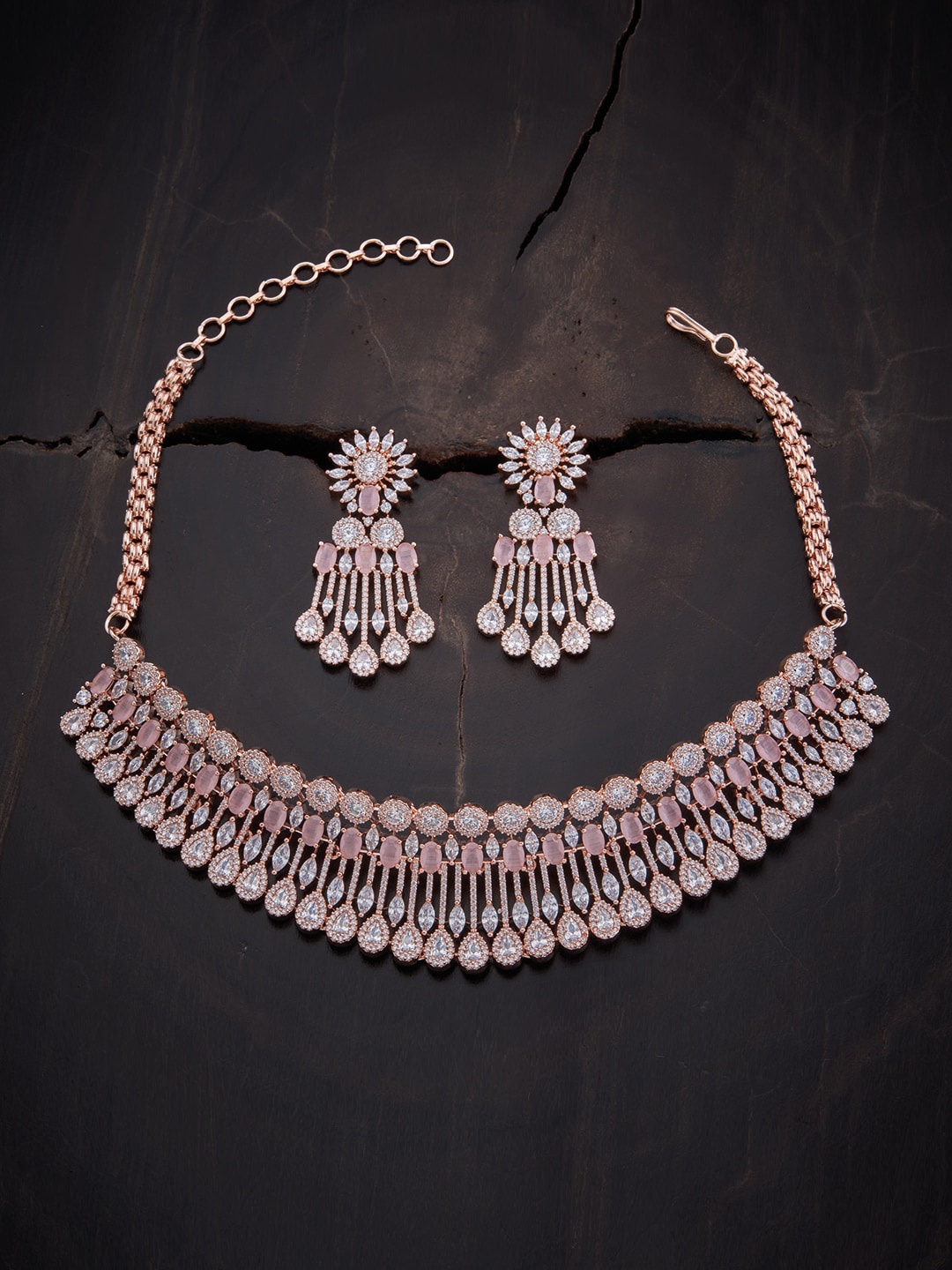 

Kushal's Fashion Jewellery Rose Gold-Plated CZ-Studded & Beaded Jewellery Set