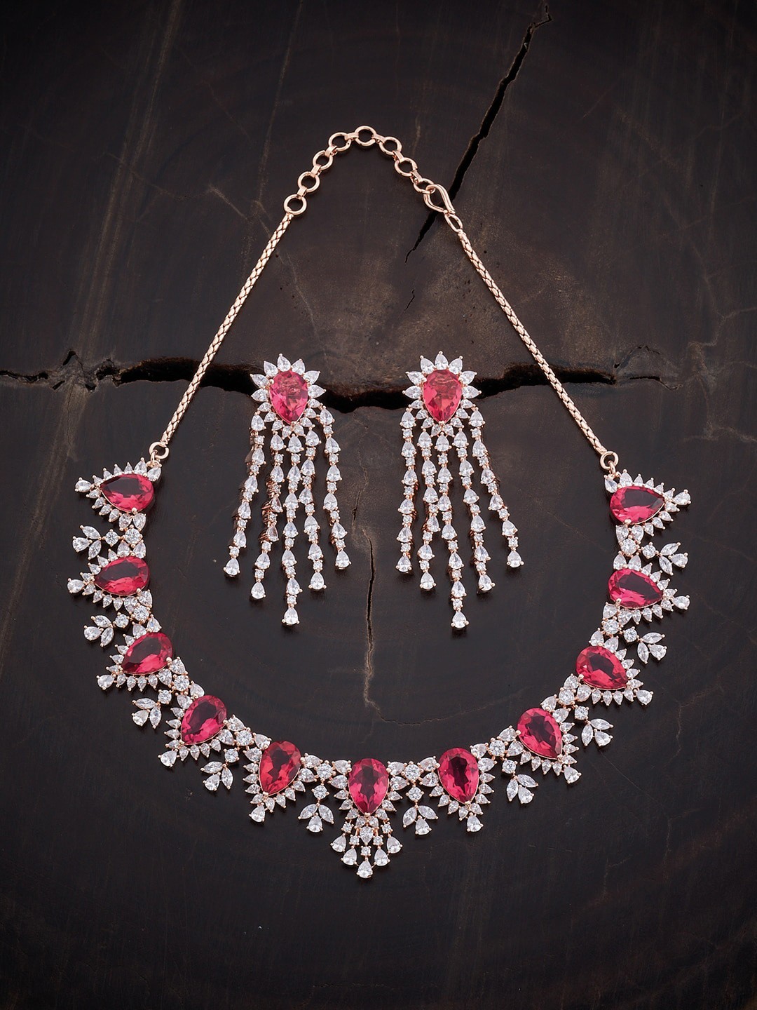 

Kushal's Fashion Jewellery Rose Gold-Plated Necklace & Earrings Set, Red