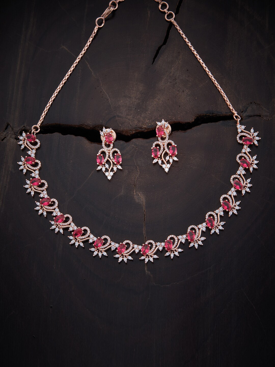 

Kushal's Fashion Jewellery Rose Gold-Plated CZ Studded Jewellery Set, Pink