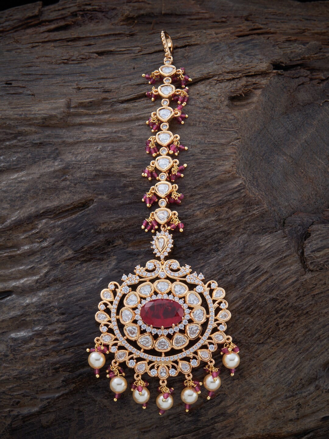 

Kushal's Fashion Jewellery Gold-Plated Kundan Studded & Beaded Maang Tika