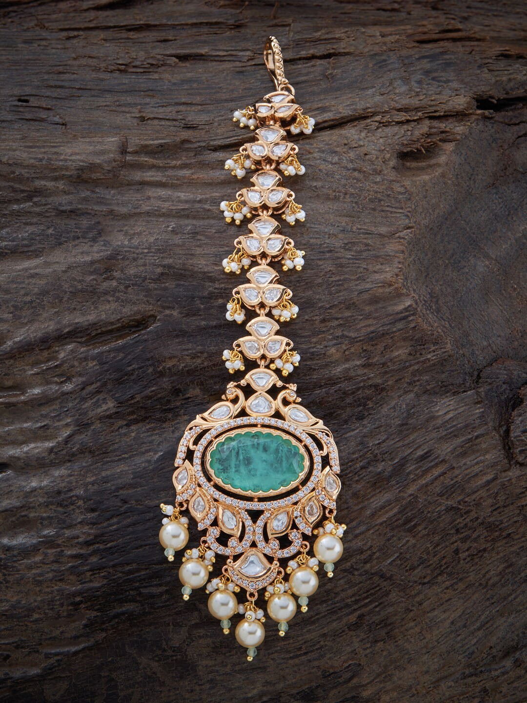 

Kushal's Fashion Jewellery Gold-Plated Kundan Studded & Beaded Maang Tikka, Sea green
