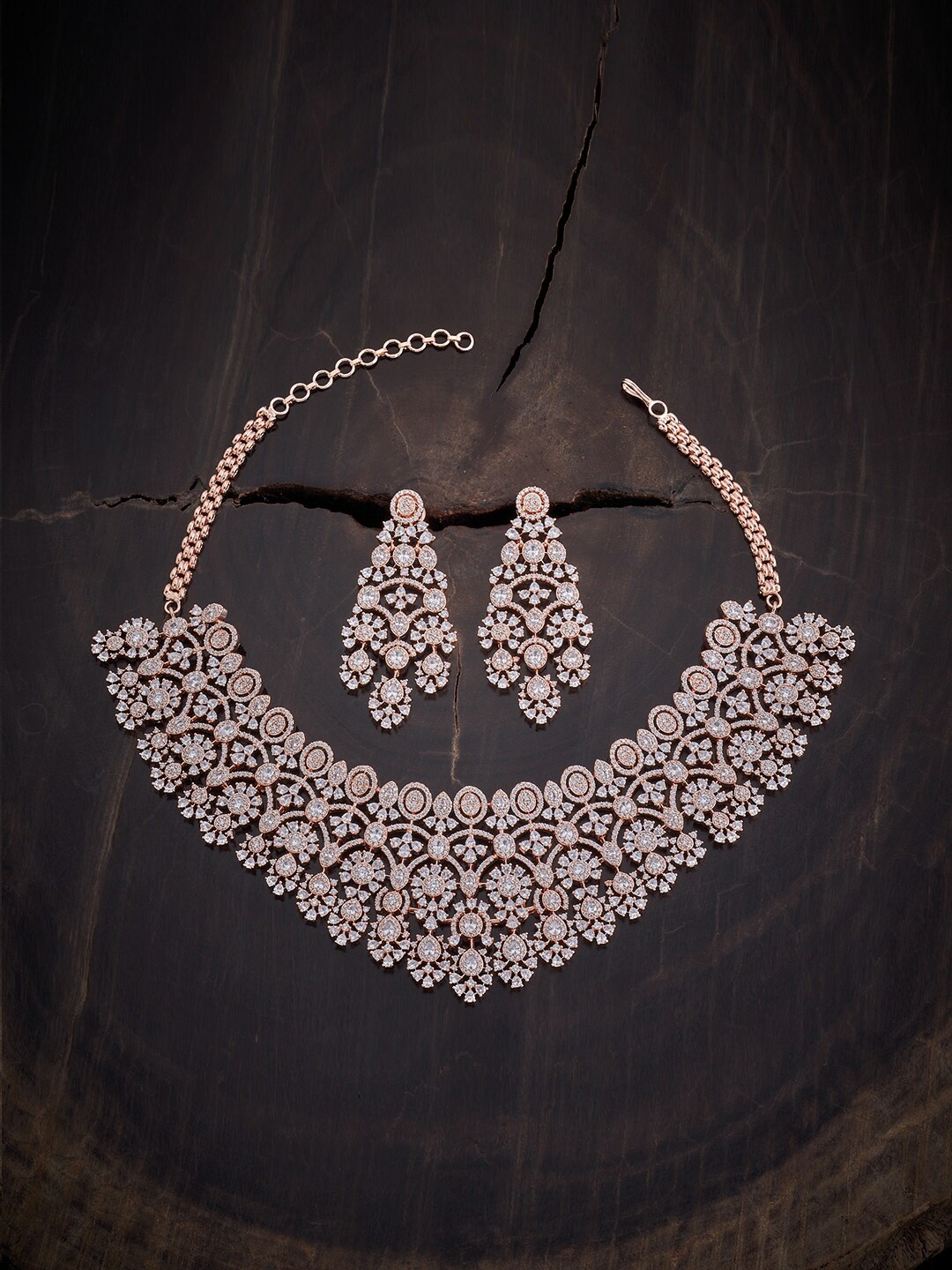 

Kushal's Fashion Jewellery Rose Gold-Plated CZ Studded Jewellery Set, White