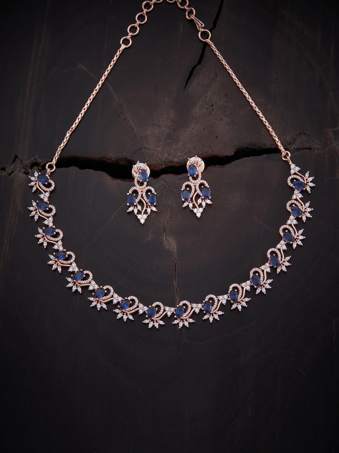 

Kushal's Fashion Jewellery Rose Gold-Plated CZ-Studded Jewellery Set, Blue