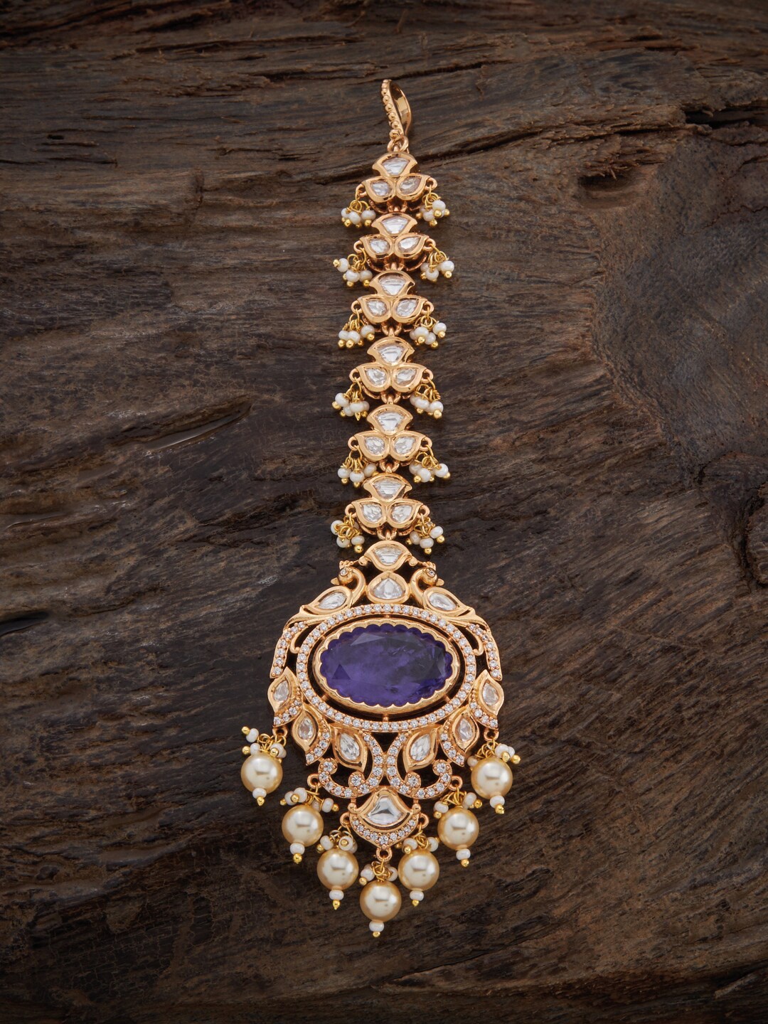 

Kushal's Fashion Jewellery Gold-Plated Kundan Studded & Beaded Maang Tikka, Purple