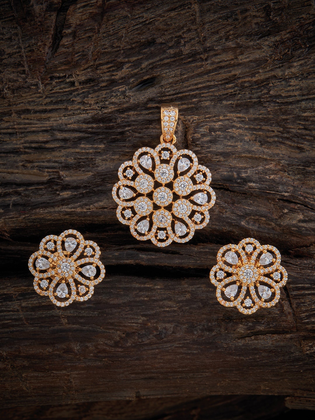

Kushal's Fashion Jewellery Women Gold Plated CZ Stone Studded Pendent & Earring Set, White