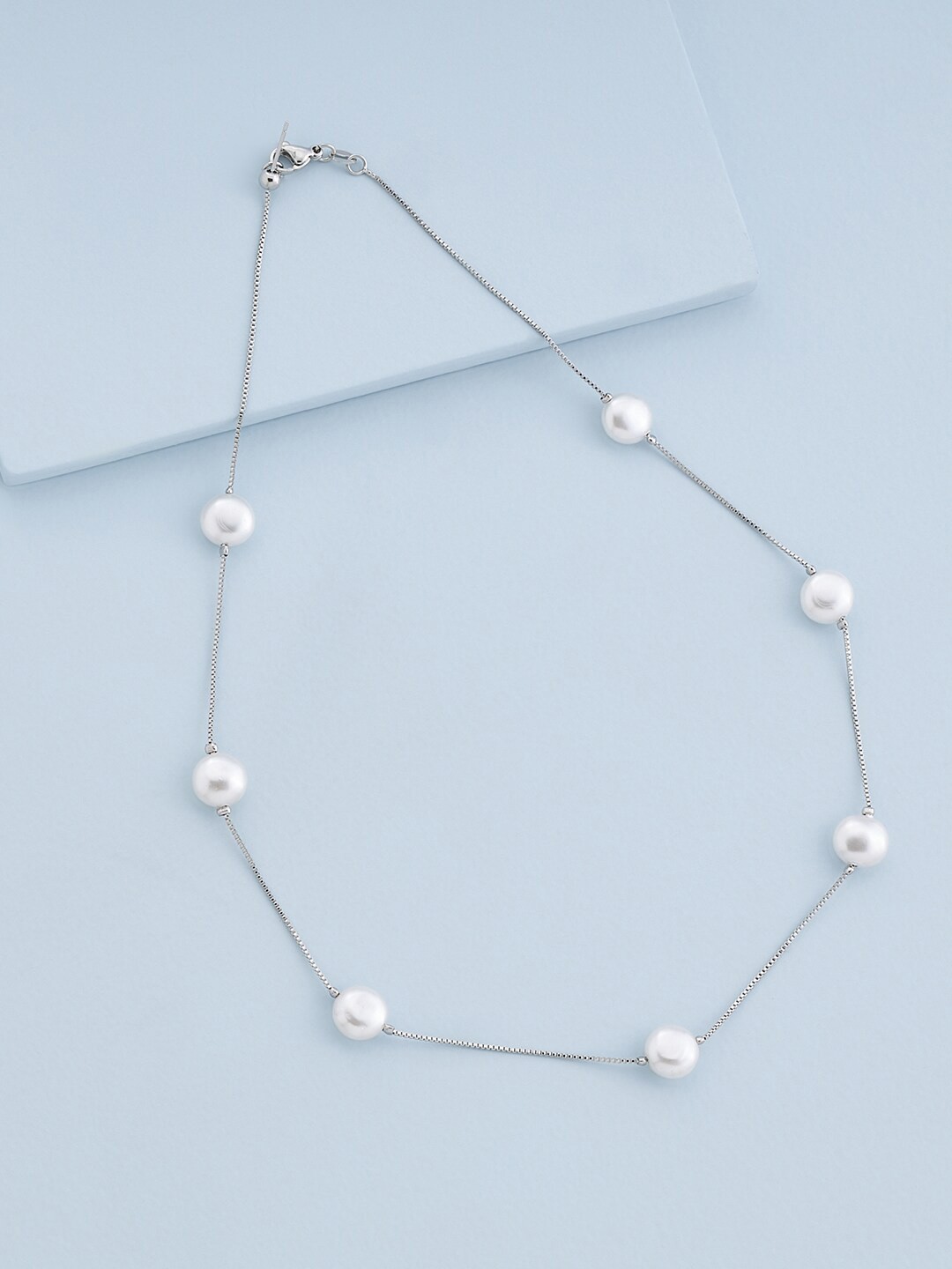 

Kushal's Fashion Jewellery Rhodium-Plated Pearl Beaded Chain, Silver