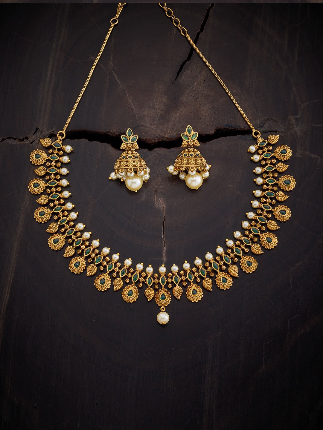 

Kushal's Fashion Jewellery CZ Studded & Beaded Jewellery Set, Green