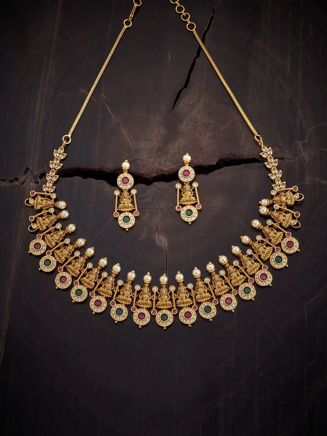 

Kushal's Fashion Jewellery Stone-Studded & Beaded Antique Jewellery Set, Gold