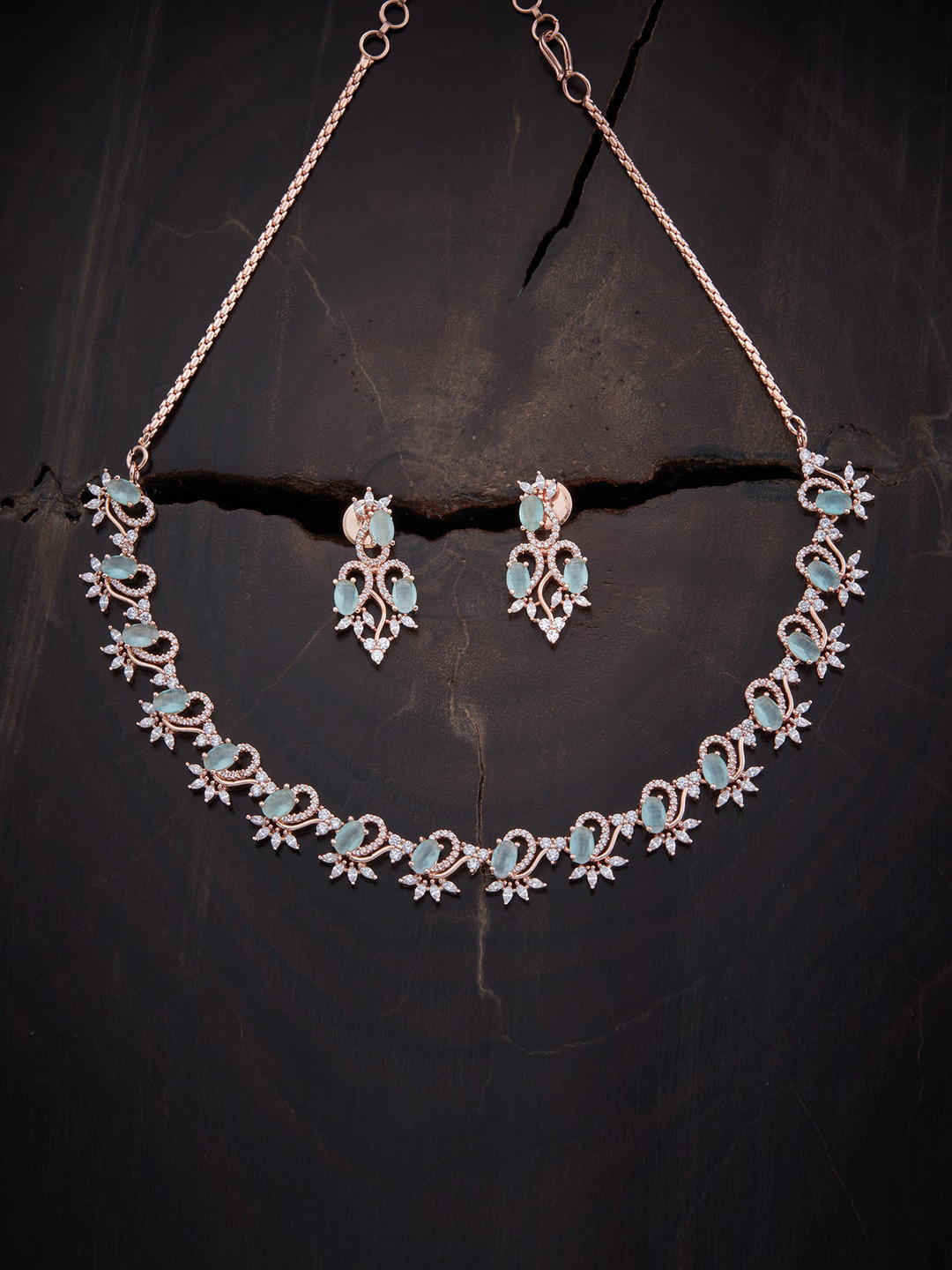 

Kushal's Fashion Jewellery Women Rose Gold-Plated Necklace & Earrings Set, Sea green
