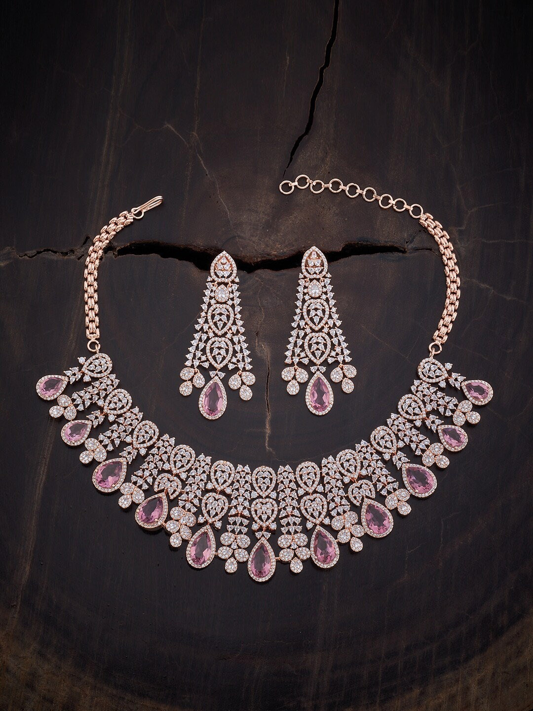 

Kushal's Fashion Jewellery Rose Gold-Plated CZ-Studded Jewellery Set