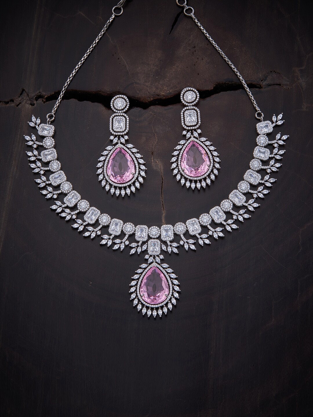 

Kushal's Fashion Jewellery Women Rhodium-Plated With Necklace & Earrings Set, Pink