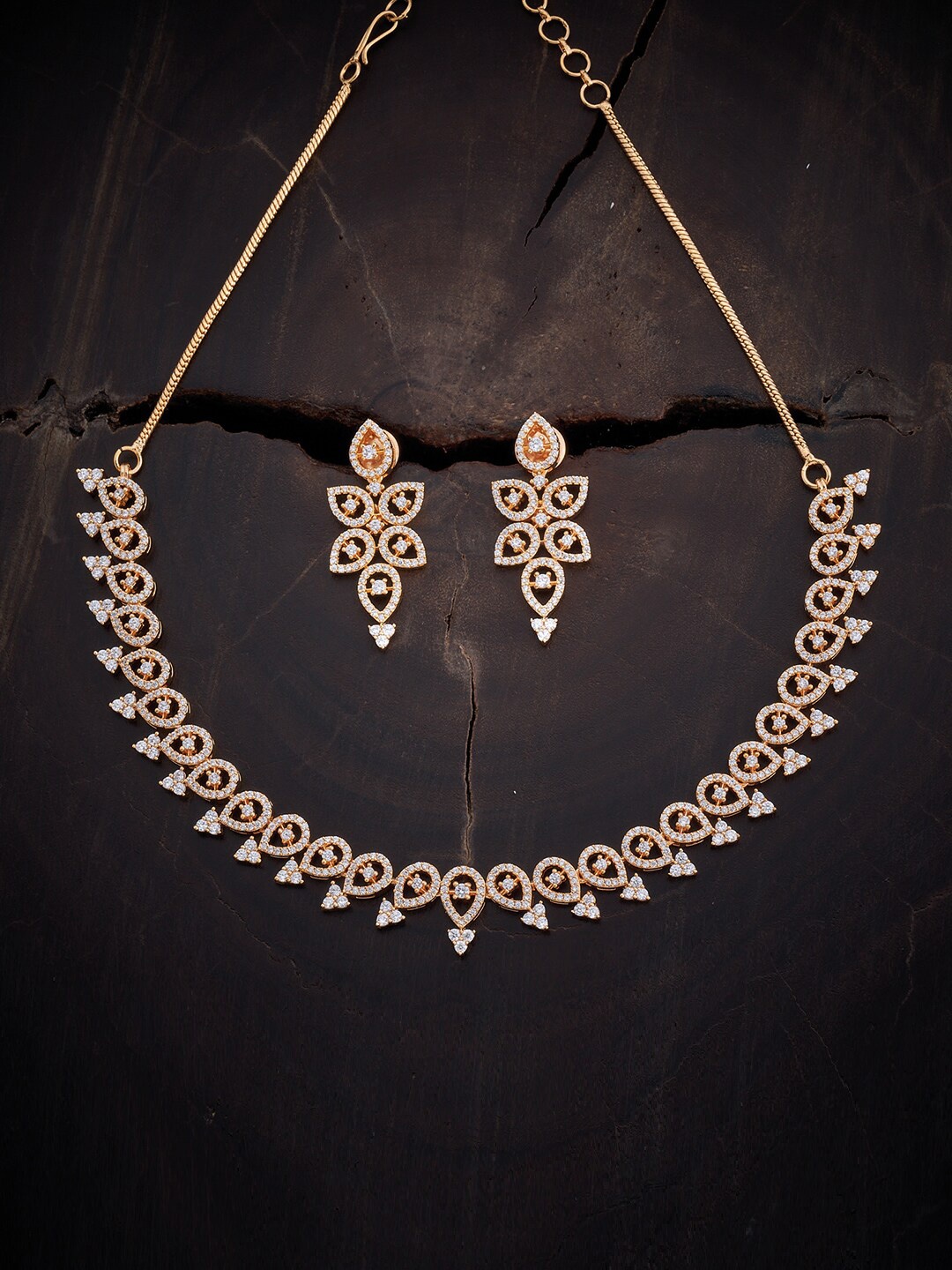 

Kushal's Fashion Jewellery Gold Plated Cubic Zirconia Studded Necklace & Earring Set, White